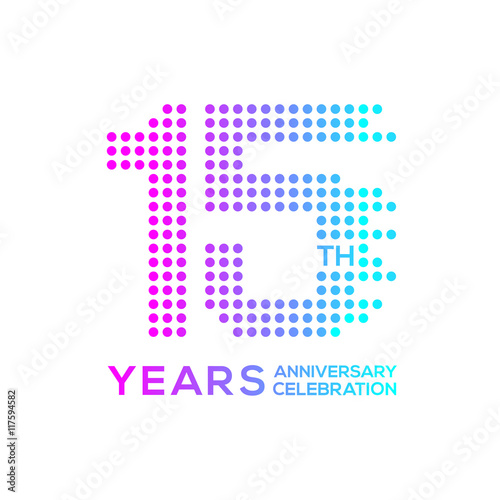 15 years anniversary with a circle,dotted,digital,technology logo