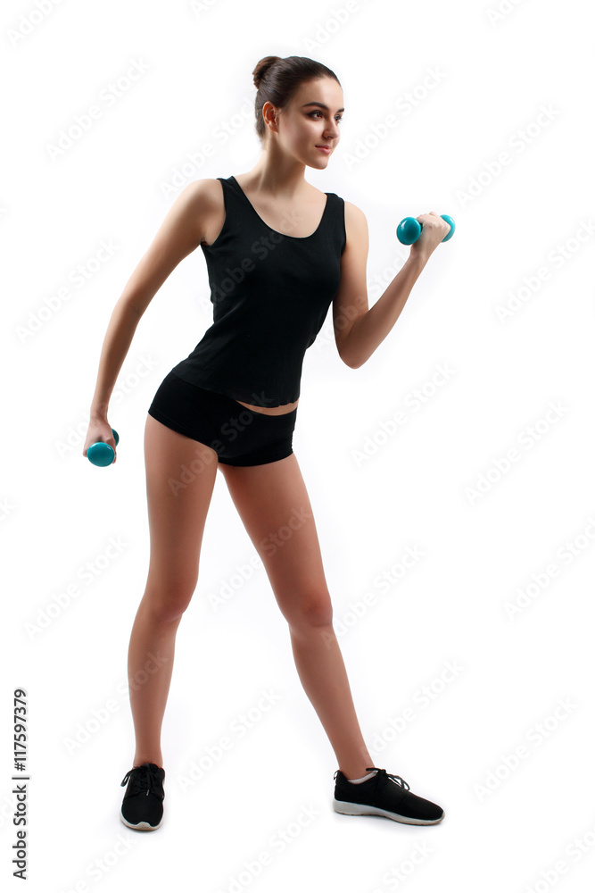 Young healthy fitness woman. Over white background. Young healthy fitness woman. Over white background.