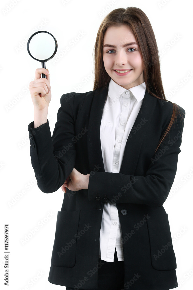 Young attractive girl with a magnifying glass Young attractive girl with a magnifying glass