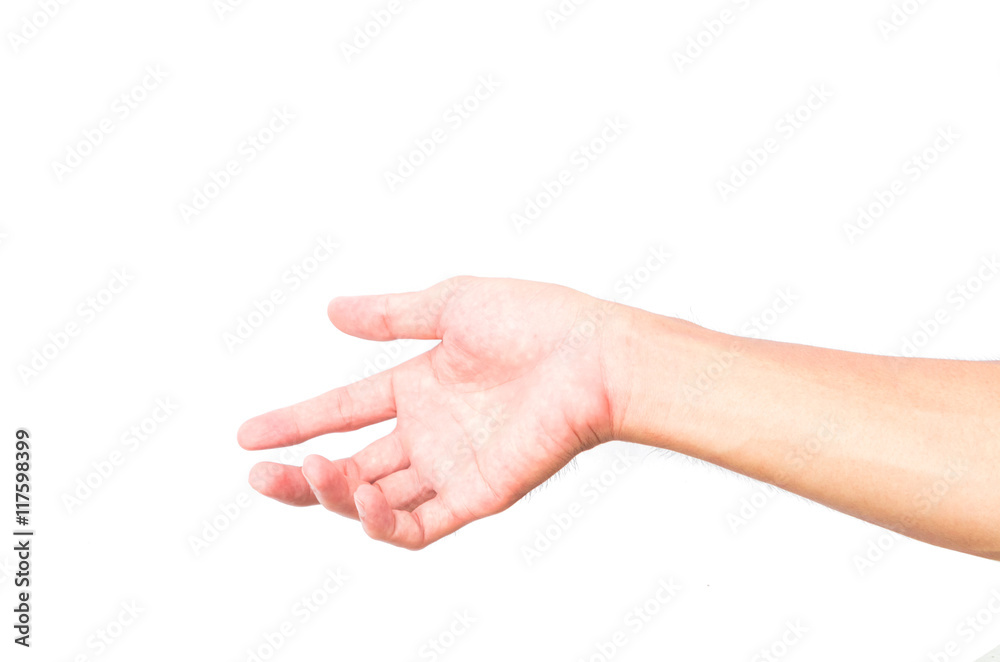 Man hands praying on white background, religion concept