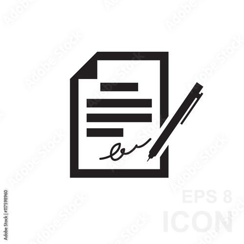 The contract icon. Agreement and signature, pact, accord, convention symbol.