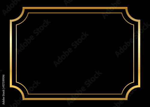 Gold frame. Beautiful simple golden design. Vintage style decorative border, isolated on black background. Deco elegant art object. Empty copy space for decoration, photo, banner. Vector illustration.