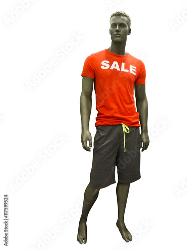 Male mannequin with sale t-shirt. © modustollens