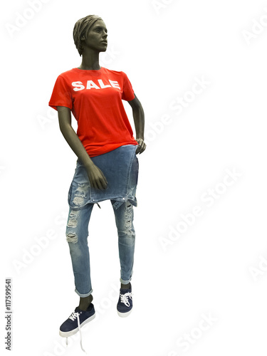 Female mannequin with sale t-shirt. © modustollens
