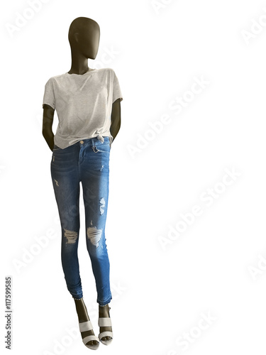 Female mannequin dressed in t-shirt and jeans photo