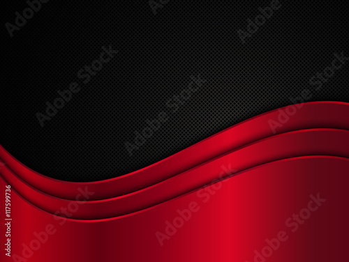 Red and black metallic background. Metal background with waves. Abstract vector illustration