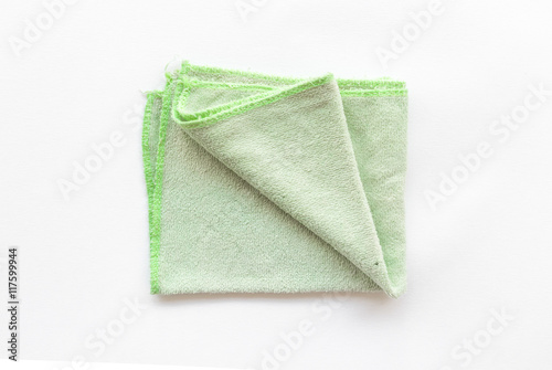 Pile of microfiber cloth for clean on white background, housework concept