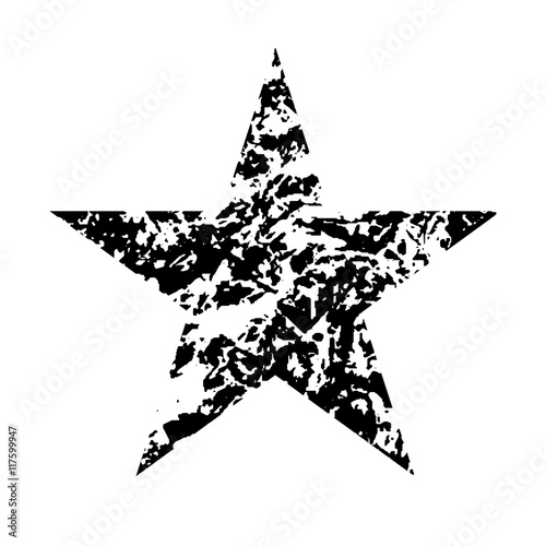 Star icon grunge texture. Vintage retro style. Design element. Black-dirty silhouette, isolated on white background. Grungy artistic template. Distressed symbol. Paint brush image. Vector illustration