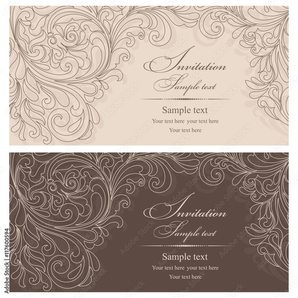 Set of Wedding Invitation cards in an vintage-style brown and beige.