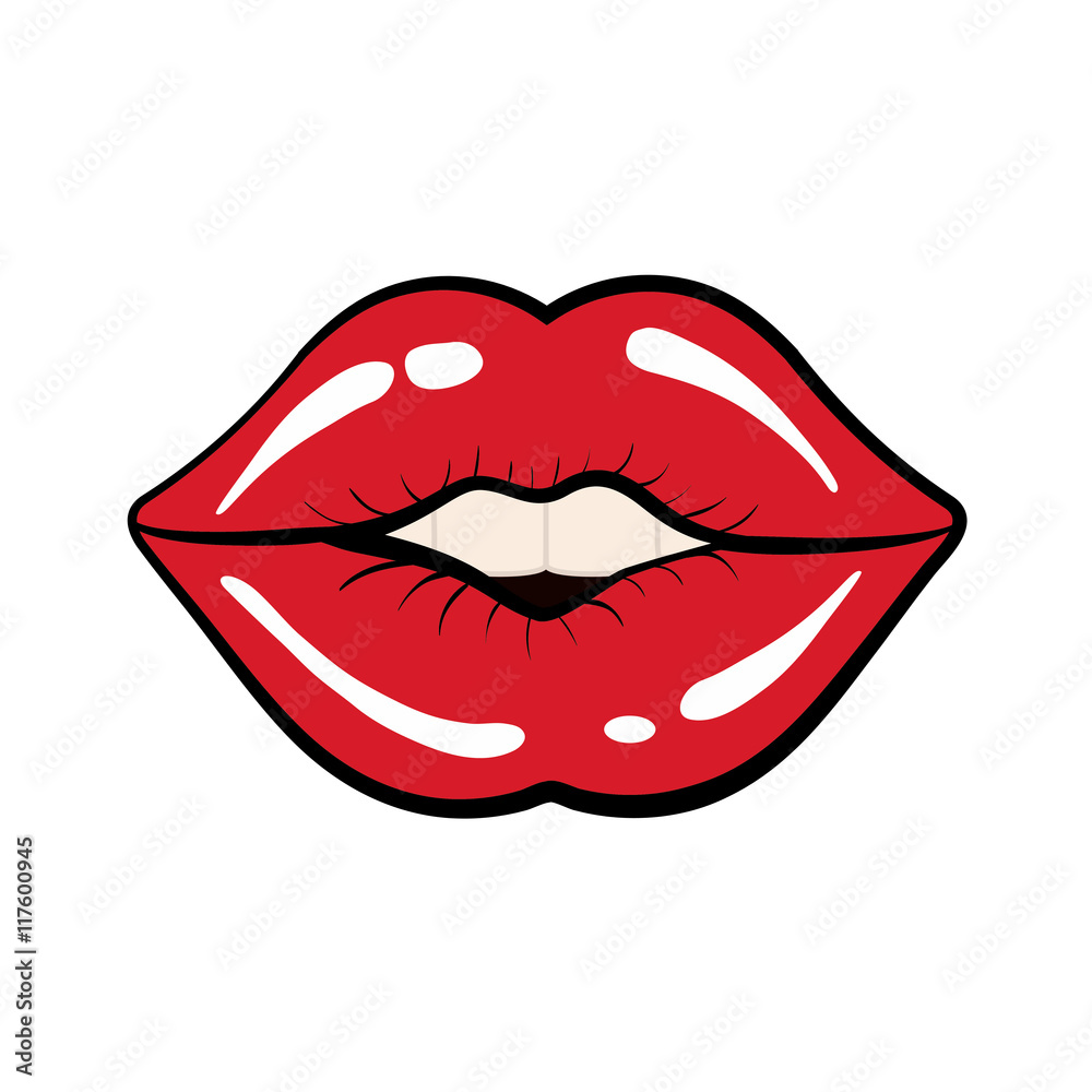 mouth female lips red retro icon. Isolated and flat illustration. Vector graphic