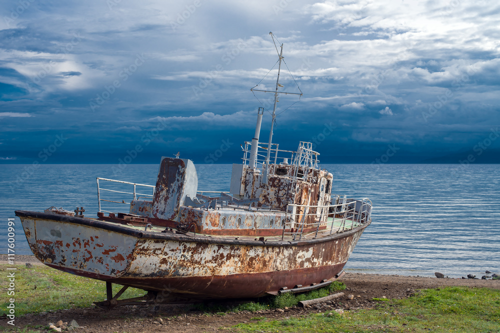 Old ship on the lake 