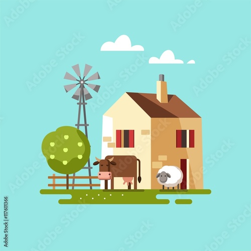 Farm house. Vector illustration.