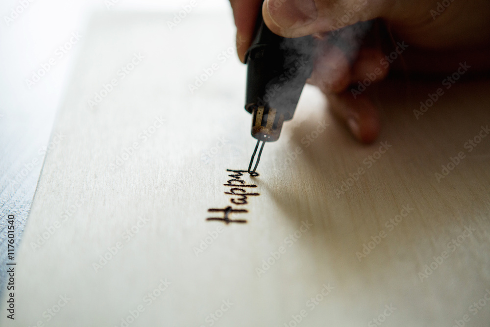 Man burns background Happy Thanksgiving, Woodburning, pyrography handmade Man burns background Happy Thanksgiving, Woodburning, pyrography handmade