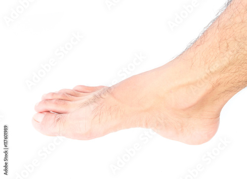 Man foot with blood veins on white background