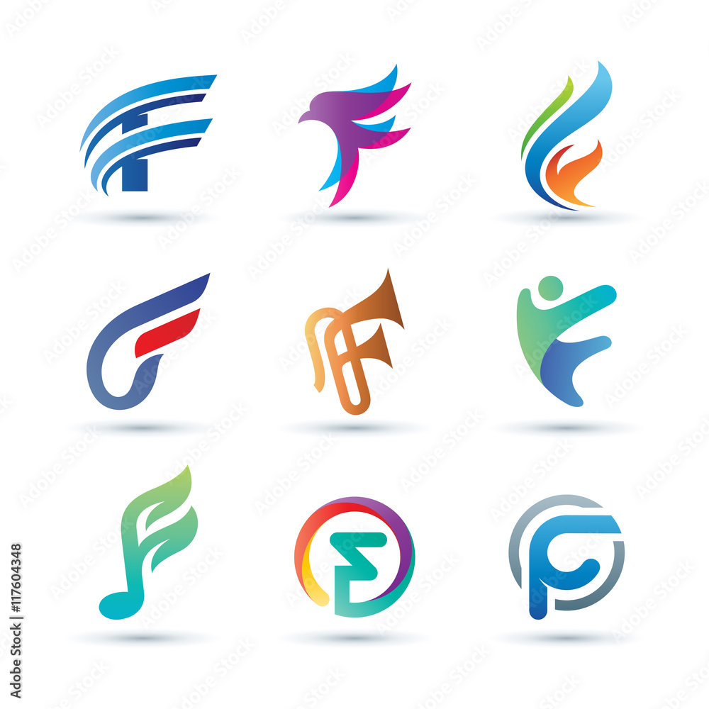 Set of Abstract Letter F Logo - Vibrant and Colorful Icons Logos Set of Abstract Letter F Logo - Vibrant and Colorful Icons Logos