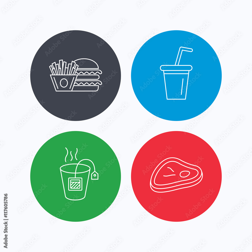 Hamburger, meat and soft drink icons. Hamburger, meat and soft drink icons.