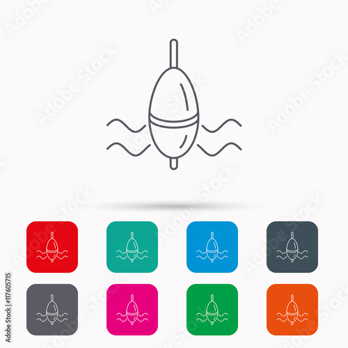 Fishing float icon. Bobber in waves sign.