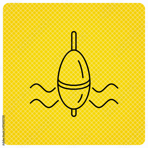 Fishing float icon. Bobber in waves sign.