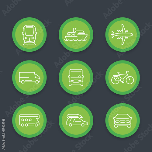 Free Download Transport line icons, car, van, bus, train, plane, ship, round icons set - GFXLoad