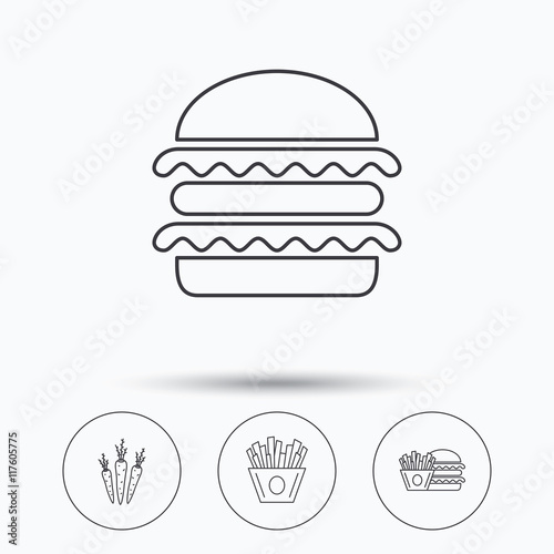 Hamburger, carrot and chips icons.
