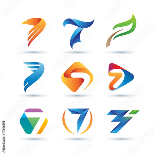 Set of Abstract Number 7 Logo - Vibrant and Colorful Icons Logos