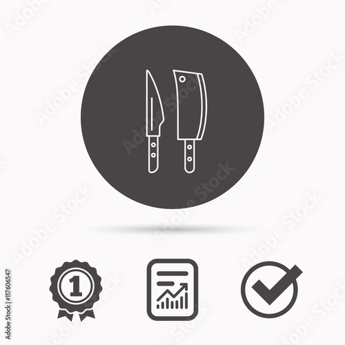 Butcher and kitchen knives icon.