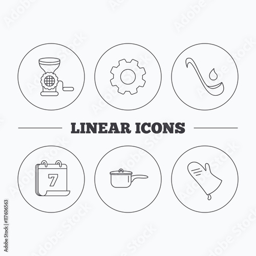Soup ladle, potholder and kitchen utensils icon.