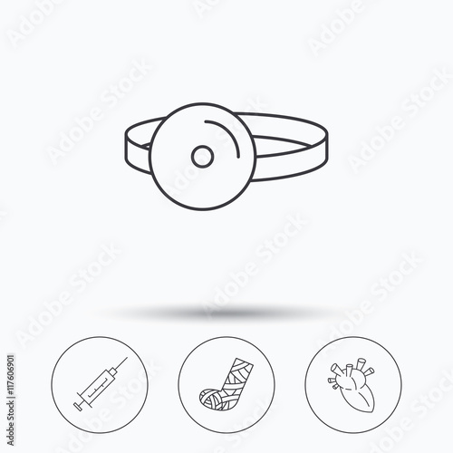 Syringe, heart and gypsum icons.