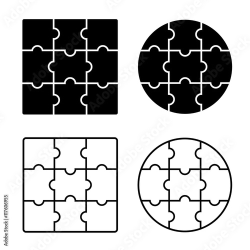 Jigsaw puzzle,  blank simple template 3 x 3, nine pieces. Vector illustration.