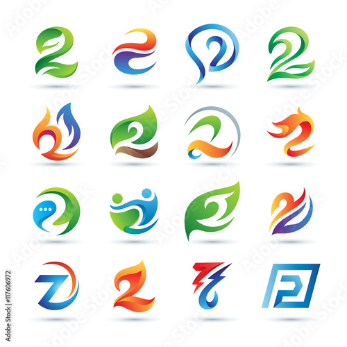 Set of Abstract Number 2 Logo - Vibrant and Colorful Icons Logos