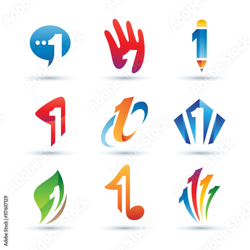 Set of Abstract Number 1 Logo - Vibrant and Colorful Icons Logos