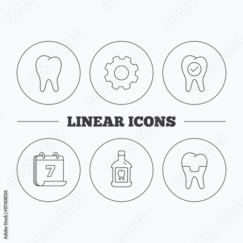 Tooth, dental crown and mouthwash icons.