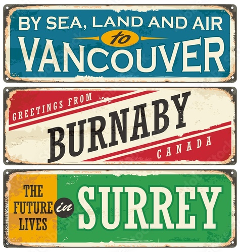 Wallpaper Mural Retro tin sign collection with Canada cities Torontodigital.ca