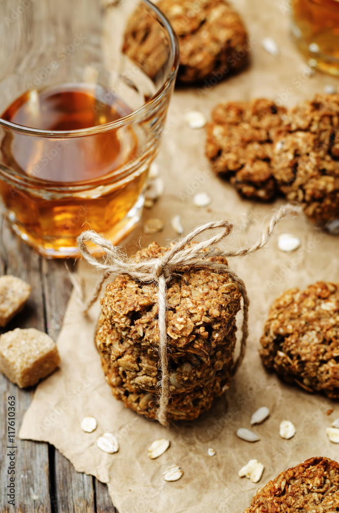 Fototapeta premium banana oat sunflower seeds vegan breakfast cookies