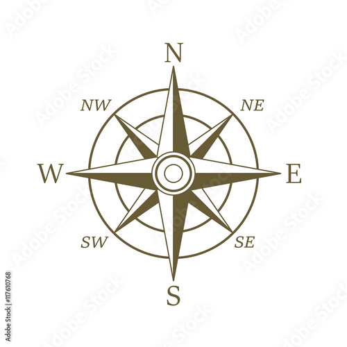 Compass icon in sepia color. Wind rose.