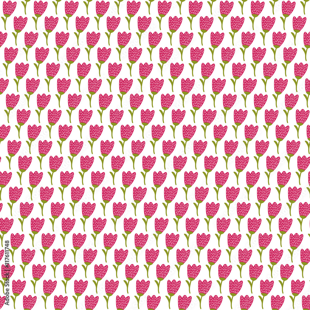 Simple doodle tulip pattern. Cute flower seamless background. Summer wallpaper. Vector illustration. Simple doodle tulip pattern. Cute flower seamless background. Summer wallpaper. Vector illustration.