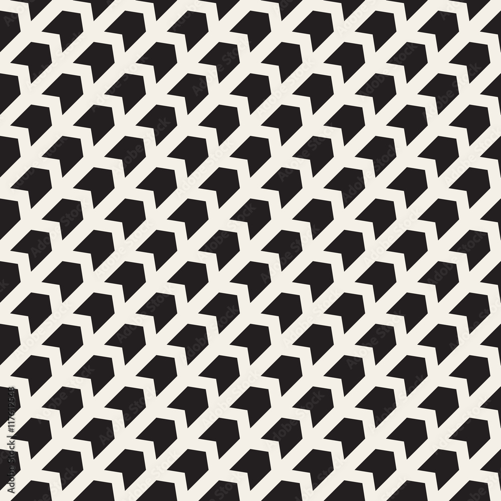 Vector Seamless Black And White Diagonal Arrow Shapes Pattern