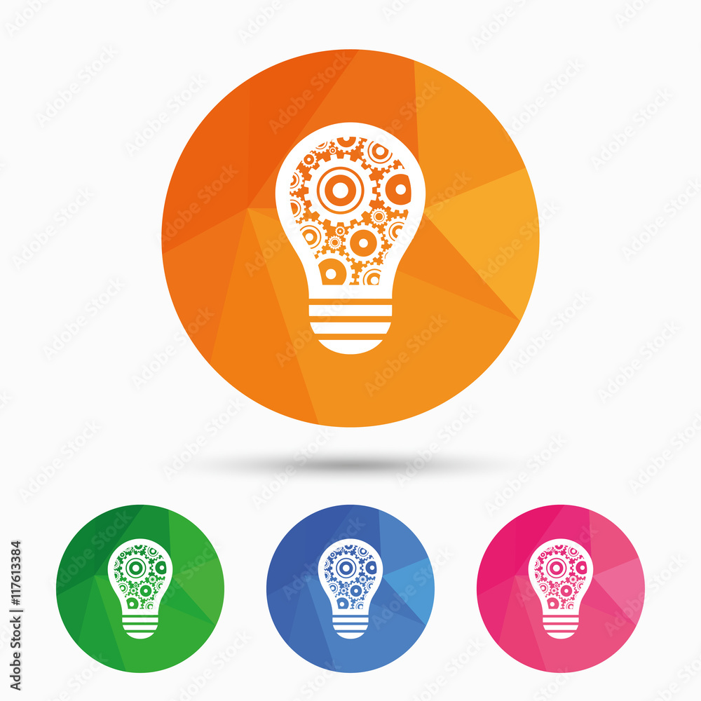Light lamp sign icon. Bulb with gears symbol. Light lamp sign icon. Bulb with gears symbol.