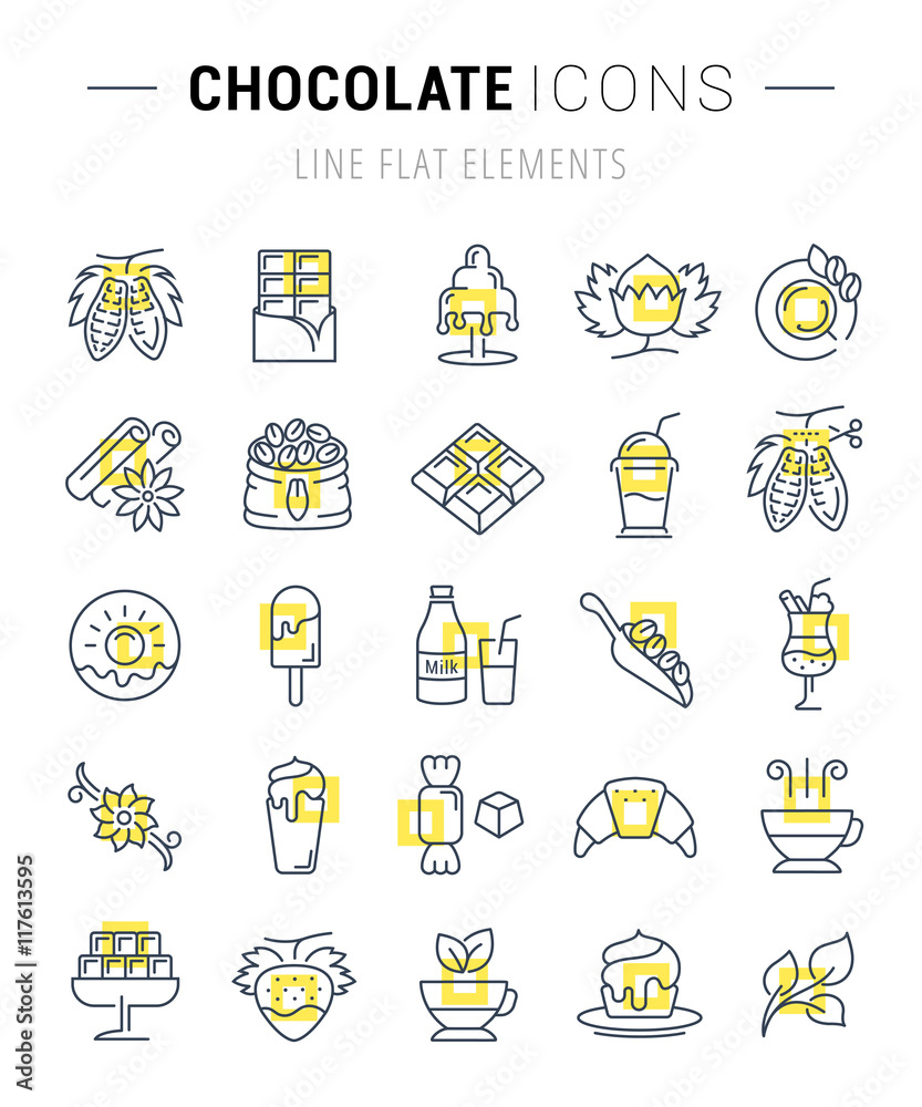 Fototapeta premium Wektor zestaw ikon Flat Line Chocolate