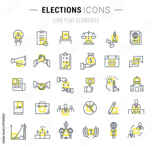 Set Vector Flat Line Icons Elections