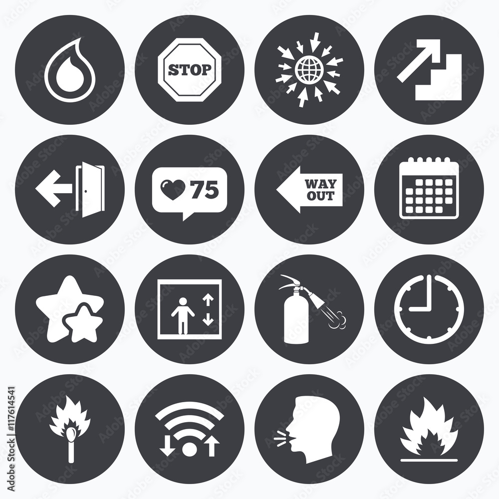 Fire safety, emergency icons. Extinguisher sign. Fire safety, emergency icons. Extinguisher sign.