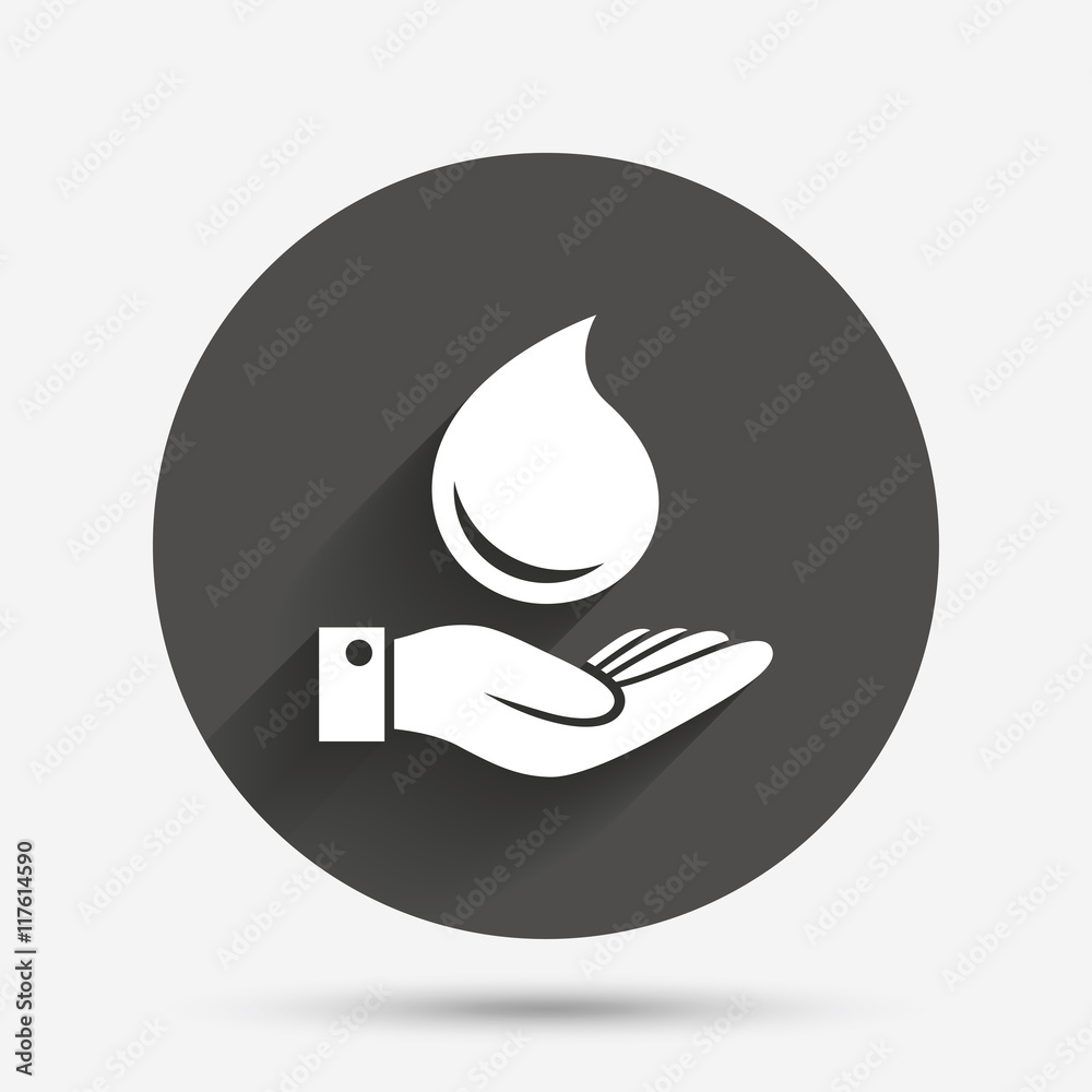 Water drop and hand sign. Save water symbol. Water drop and hand sign. Save water symbol.