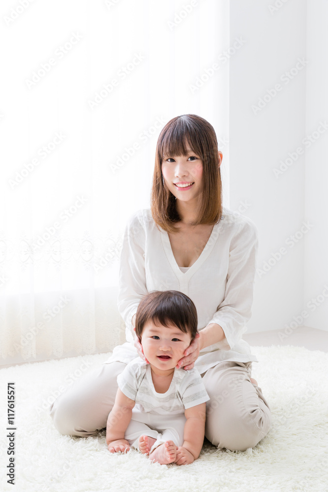 portrait of asian mother and baby