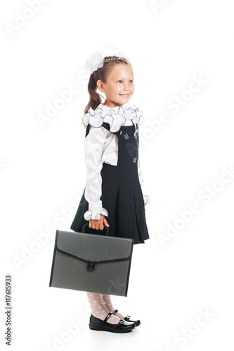 Schoolgirl with handbag in hand