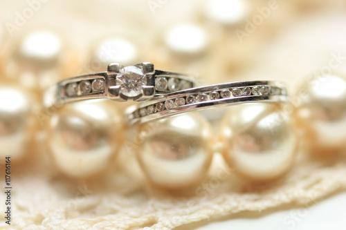 Diamond ring and pearls