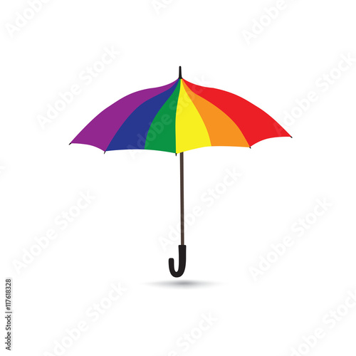 Umbrella in rainbow colores isolated over white background. Summ