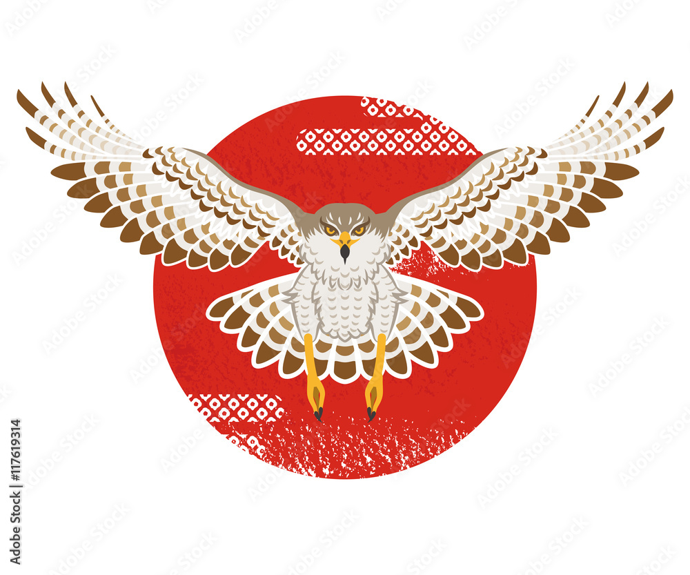 Naklejka premium 鷹と太陽 年賀状素材