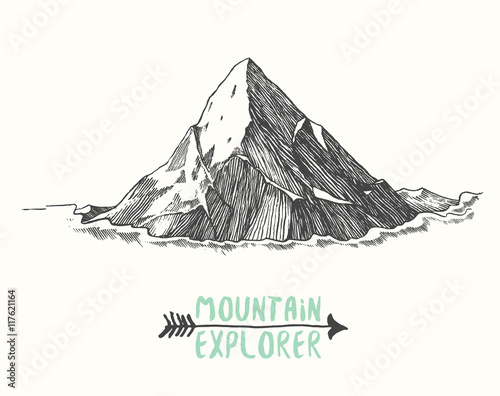 Sketch mountain hand drawn vector illustration.