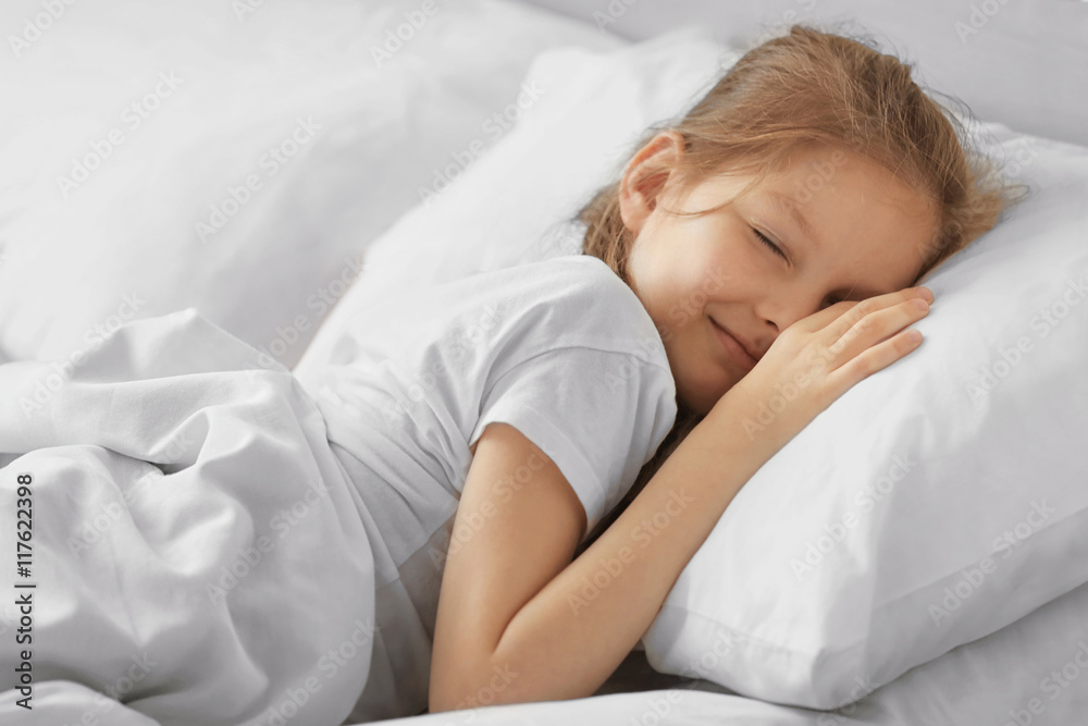 Cute sleeping girl in white bed Cute sleeping girl in white bed