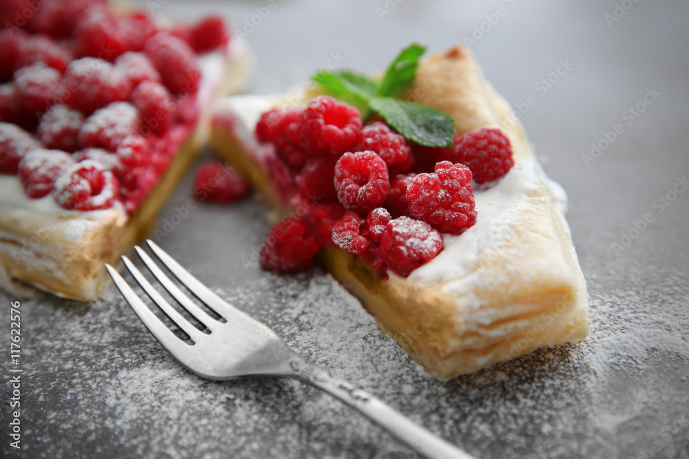 Fresh berry dessert on grey background Fresh berry dessert on grey background